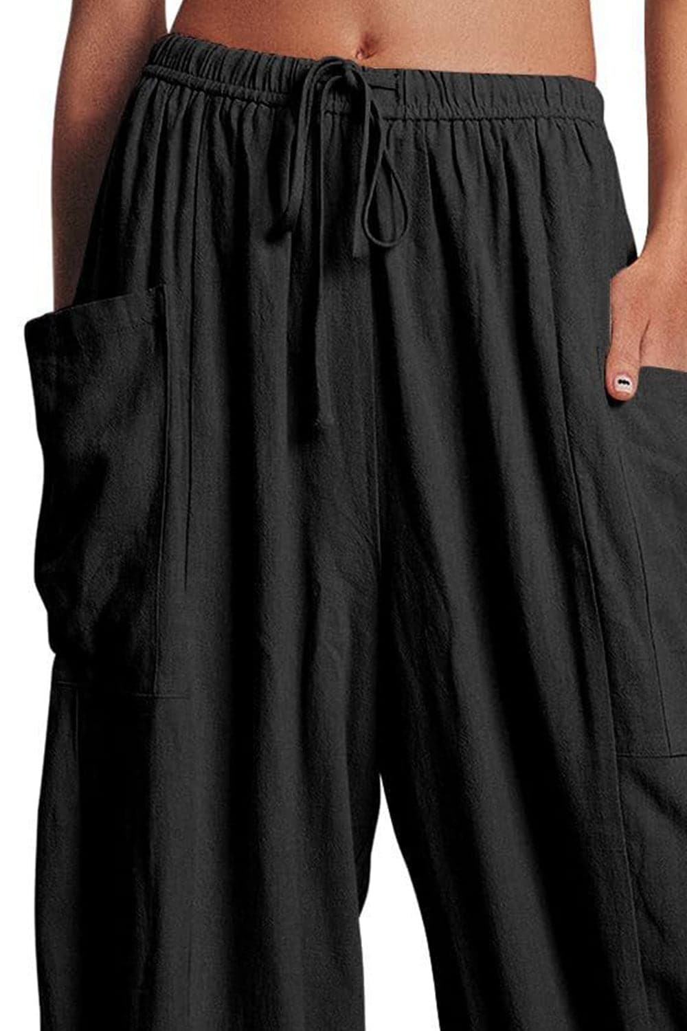 Full Size Pocketed Drawstring Wide Leg Pants.