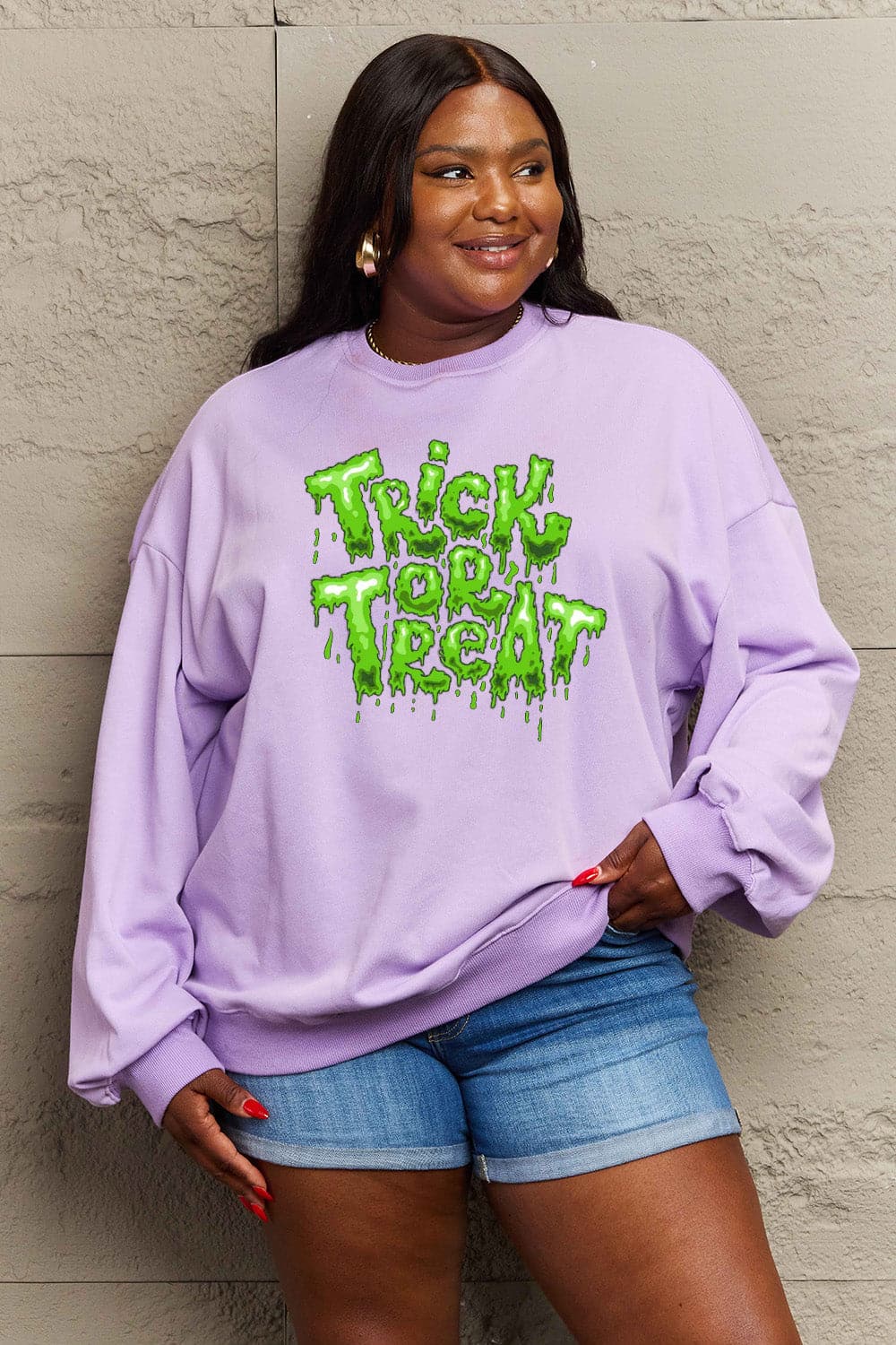 Simply Love Full Size TRICK OR TREAT Graphic Sweatshirt.