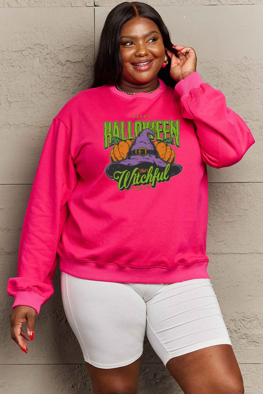 Simply Love Full Size Witch Hat Graphic Sweatshirt.