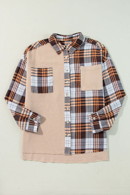 Checkered Long Sleeve Shacket with Pockets