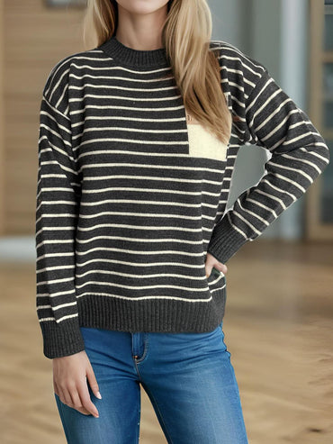 Striped Mock Neck Long Sleeve Sweater