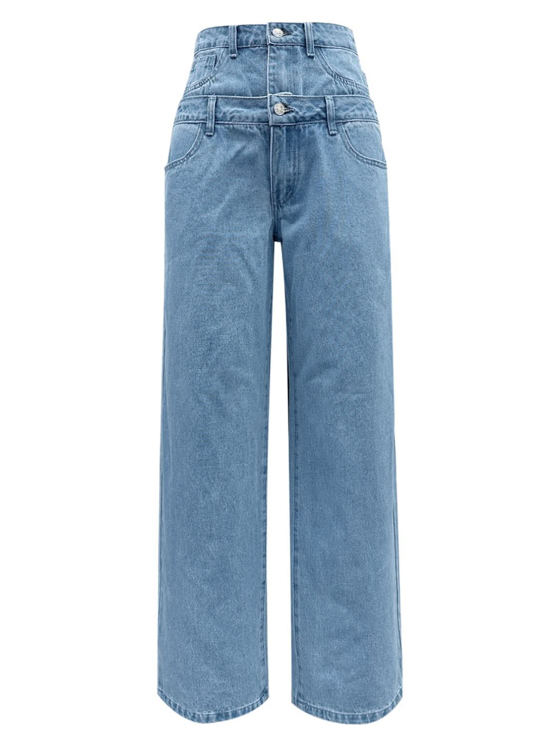 Faux Layered High Waist Jeans