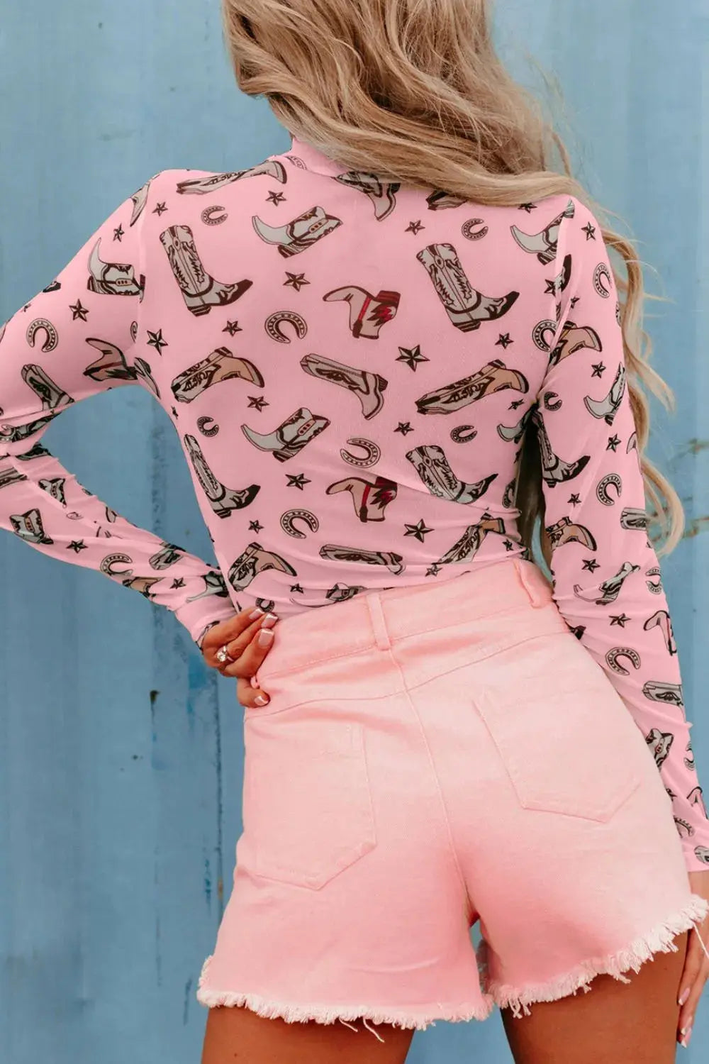 Printed Mock Neck Long Sleeve Bodysuit Coco’s Tee Boutique