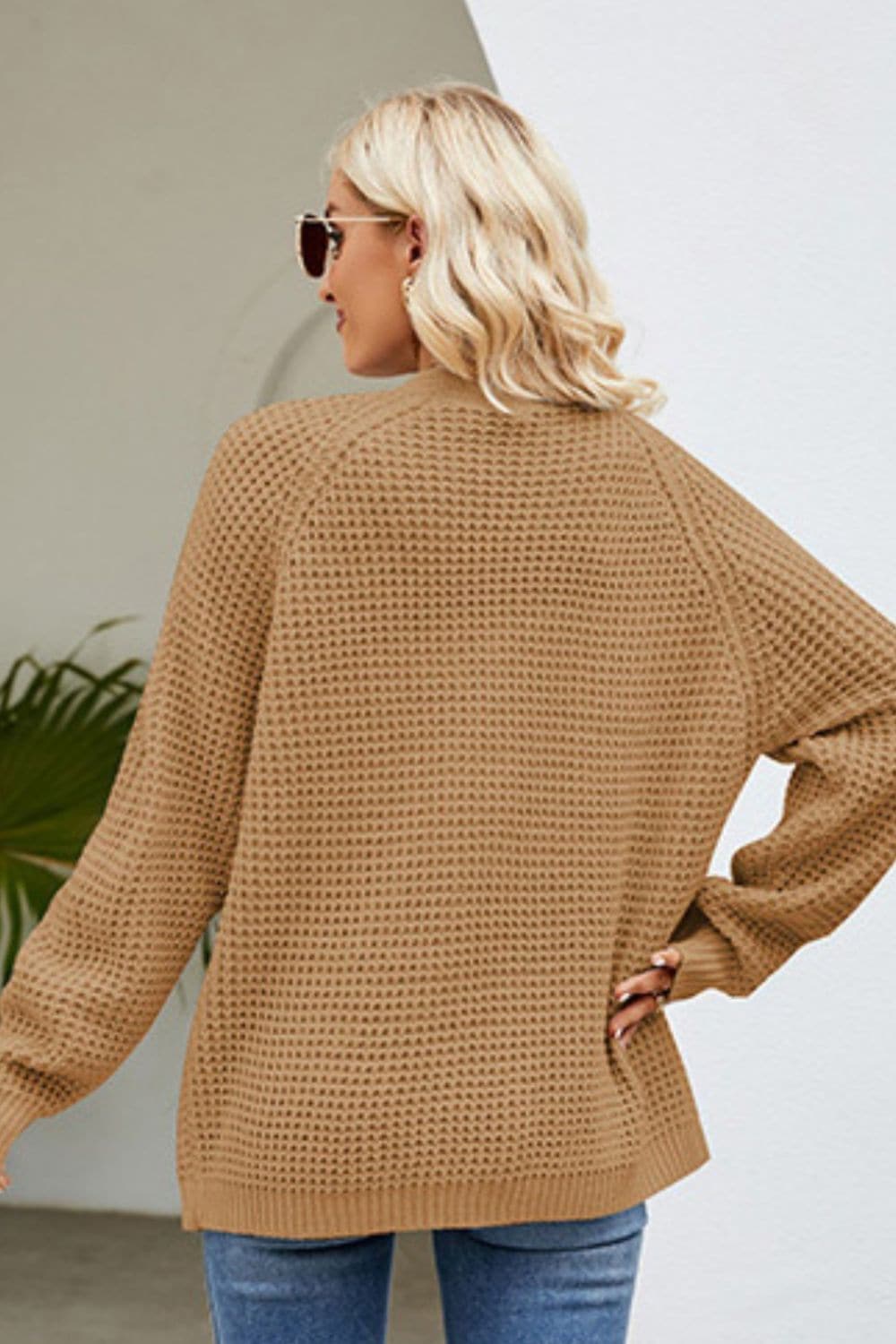 Open Front Raglan Sleeve Pocketed Cardigan.