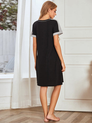 Contrast Stitching Contrast Short Sleeve Dress.