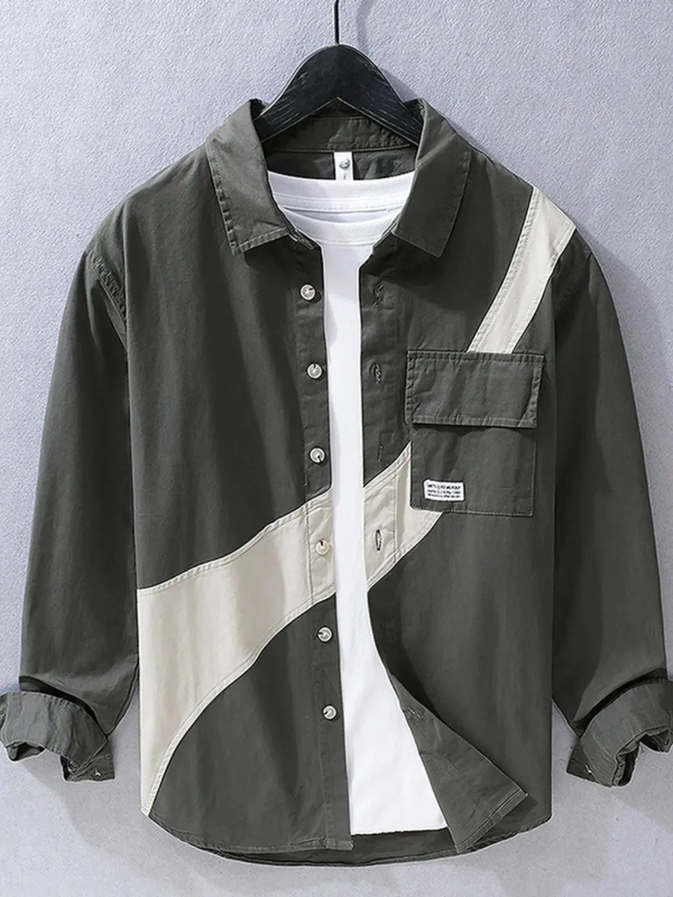 Men's Plus Size Color Block Casual Long Sleeve Shirt Simply Love