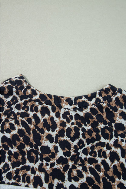 Stylish white leopard print waffle knit top with button details