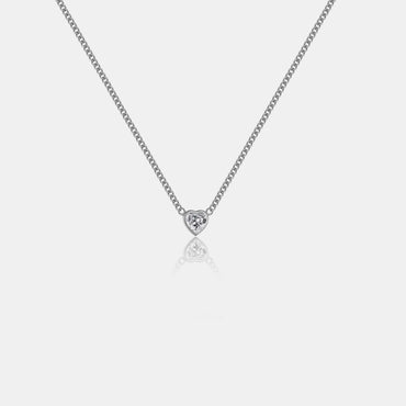 Heart Inlaid Zircon 925 Sterling Silver Necklace.