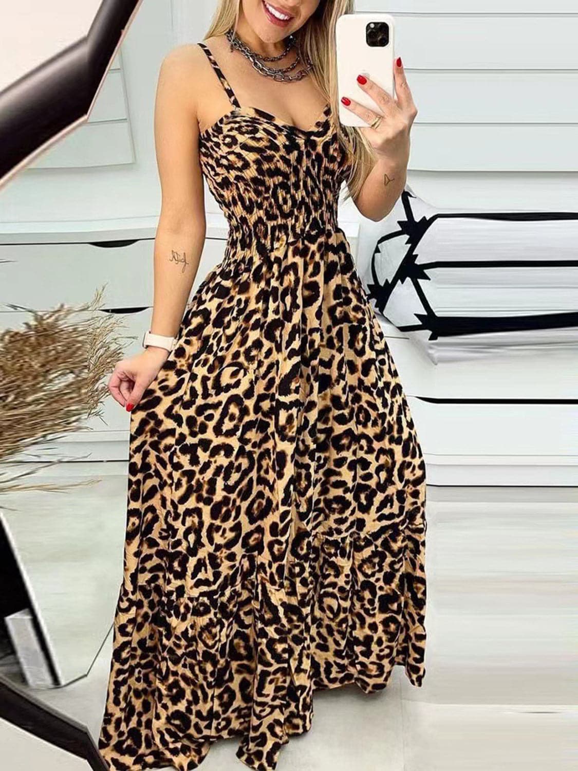 Leopard-print cami dress with sweetheart neckline