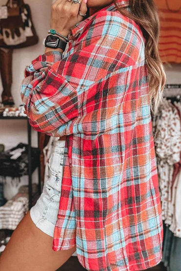 Plaid Collared Neck Long Sleeve Shirt.