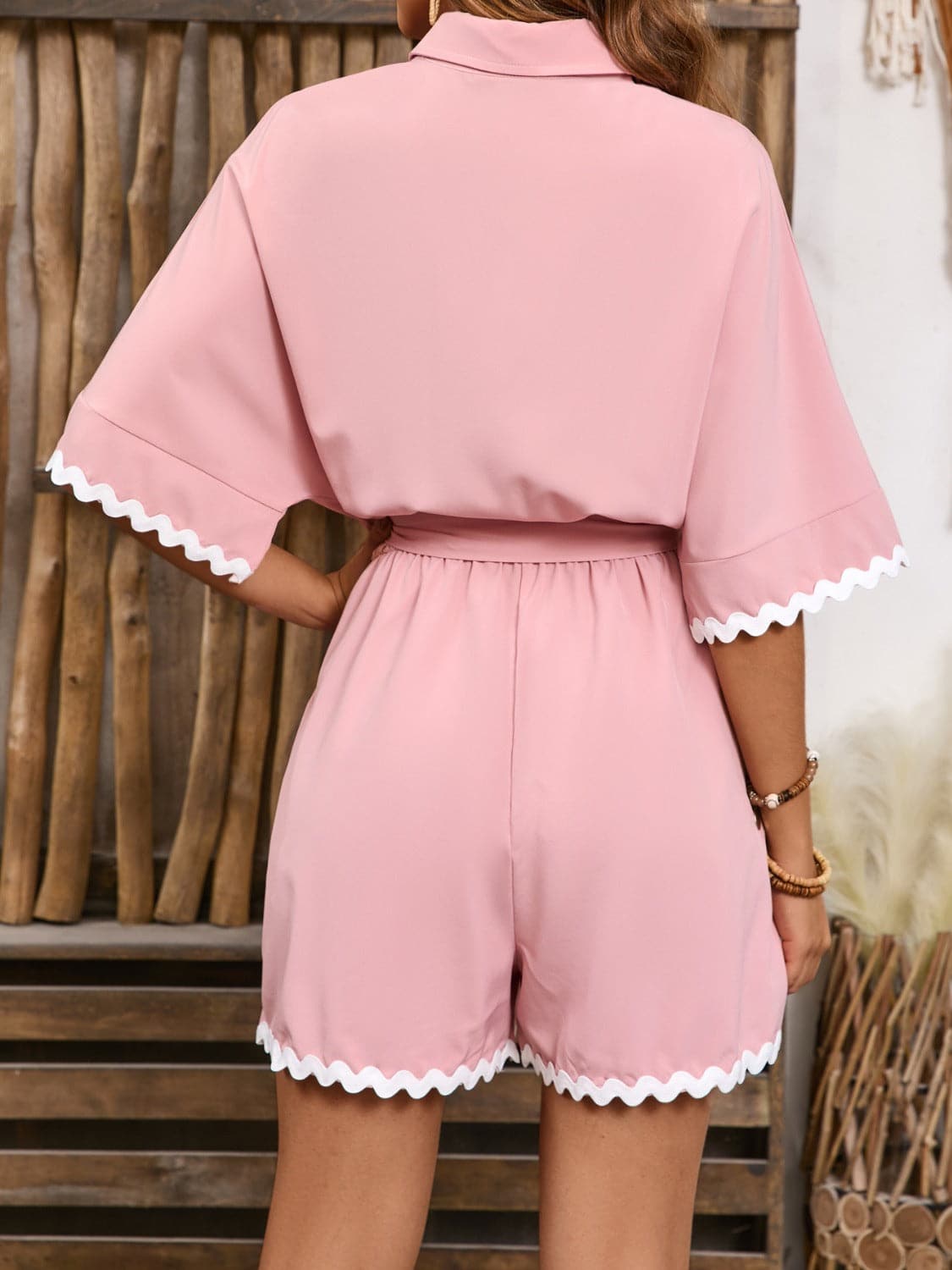 Contrast Trim Half Sleeve Romper.