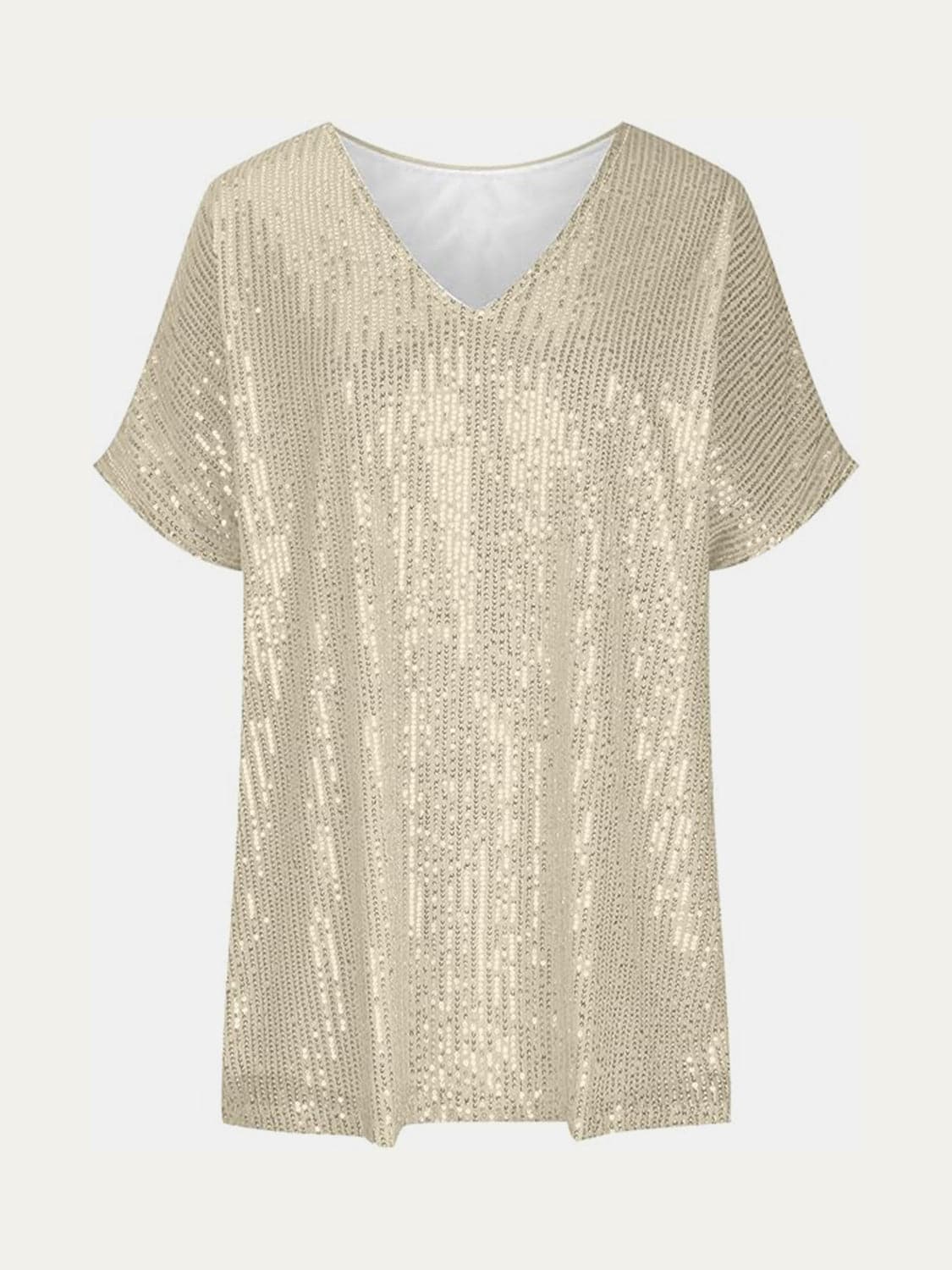 Full Size Sequin V-Neck Short Sleeve Top.