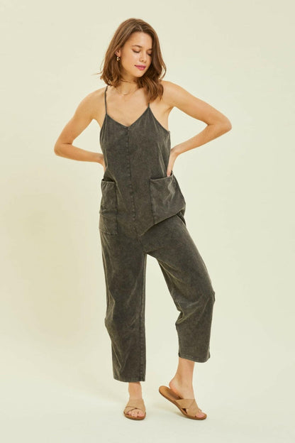 HEYSON Full Size Mineral-Washed Oversized Jumpsuit with Pockets.