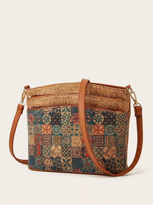 Ethnic Tree Bark Pattern Multi-Pocket Crossbody Bag Simply Love