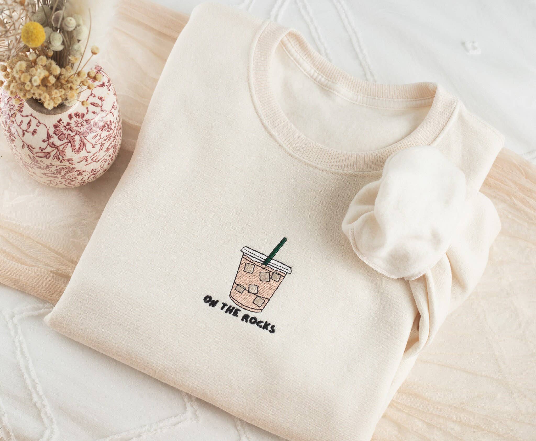 Embroidered On The Rocks Iced Coffee Sweatshirt Coco’s Tee Boutique