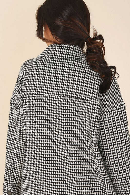 Houndstooth long shirt jacket