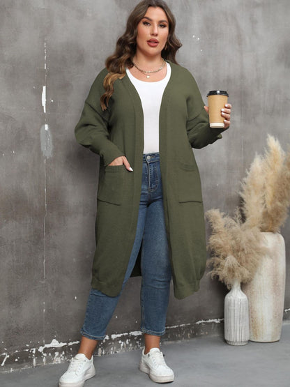 Plus Size Long Sleeve Pocketed Cardigan.