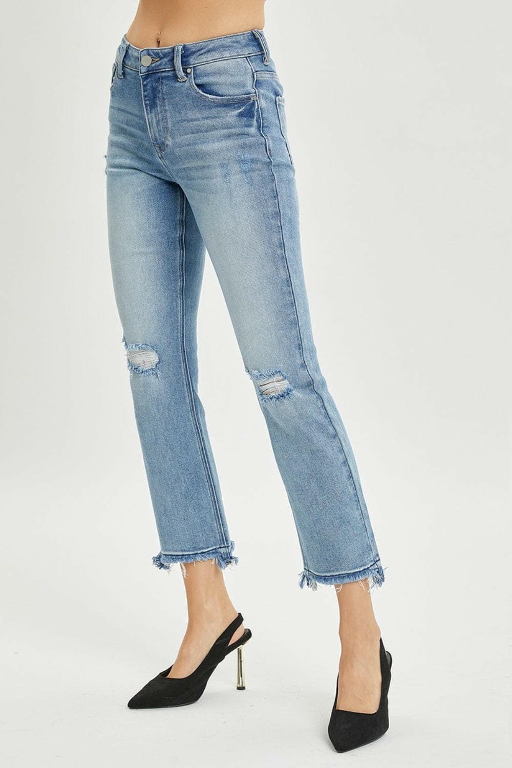 RISEN Full Size High Rise Distressed Cropped Straight Jeans.