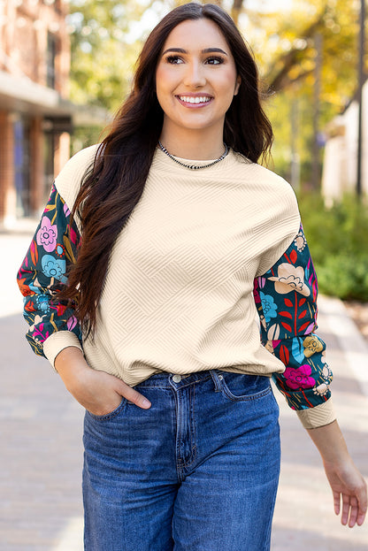 White floral sleeve knit top