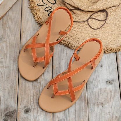 PU Leather Crisscross Flat Sandals.