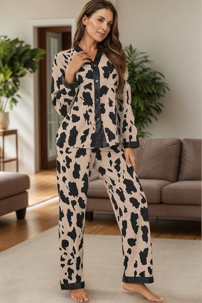 Chic button-up long sleeve lounge set with matching pants