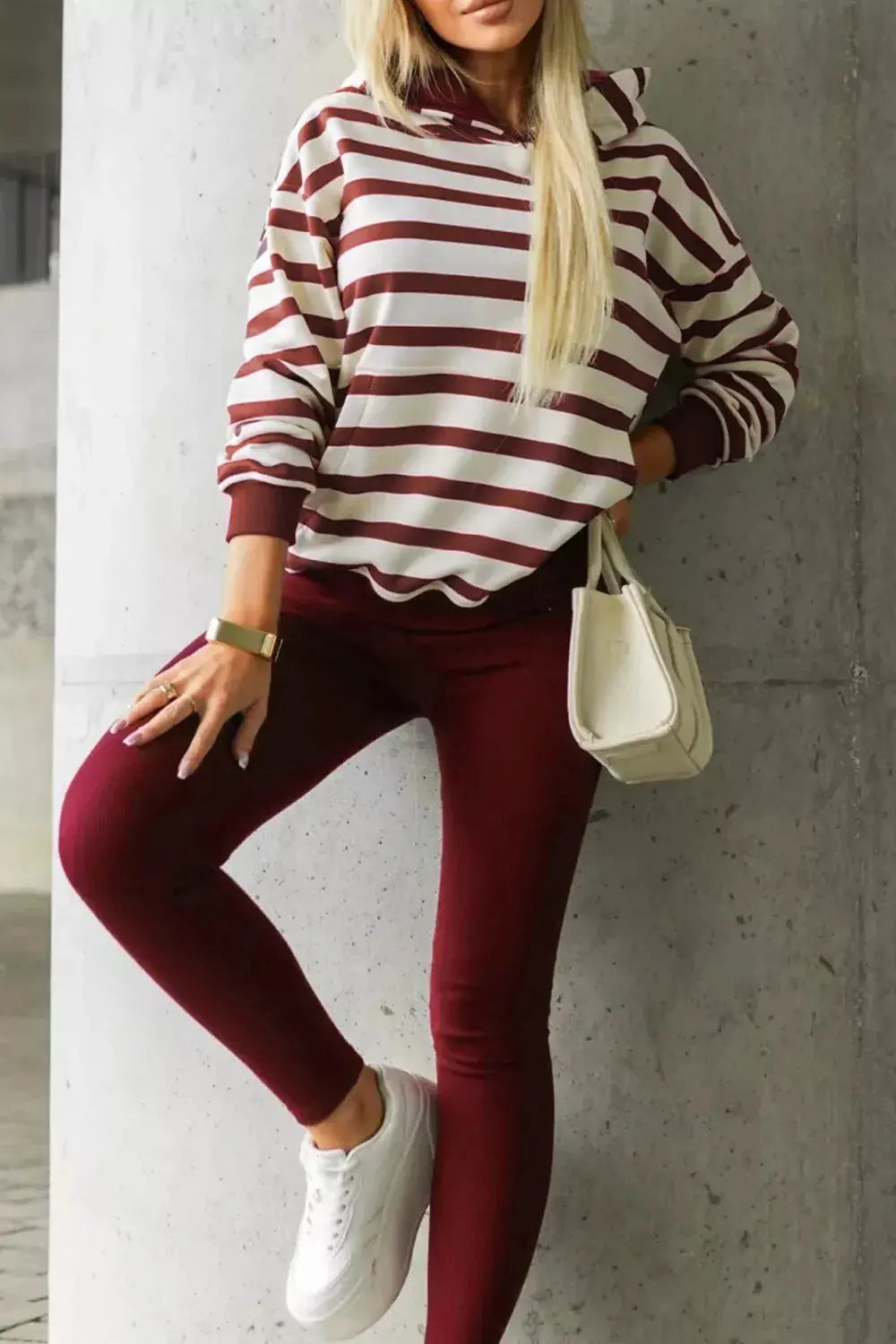 Striped Long Sleeve Hoodie & Leggings Set Simply Love