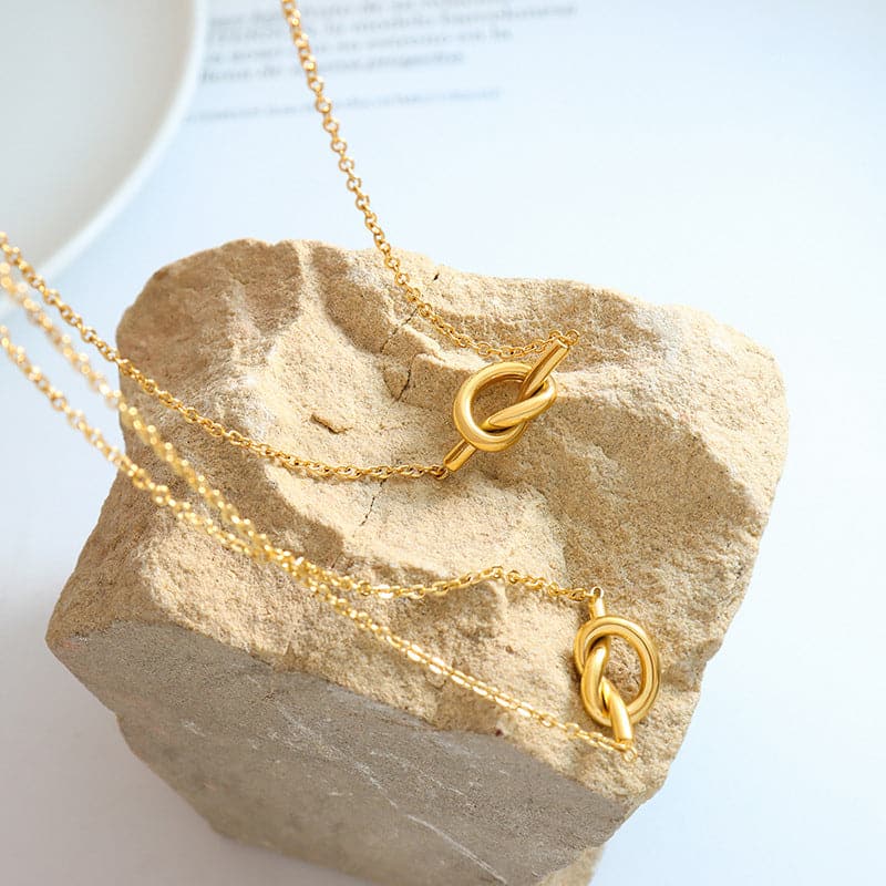 18K Gold-Plated Titanium Steel Knot Necklace.