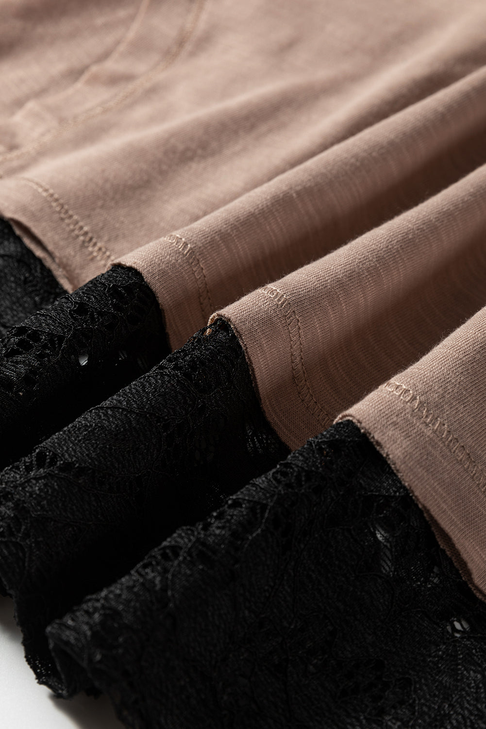 French Beige Sheer Lace Patchwork Casual Long Sleeve Tee Dear-Lover Dropshipping