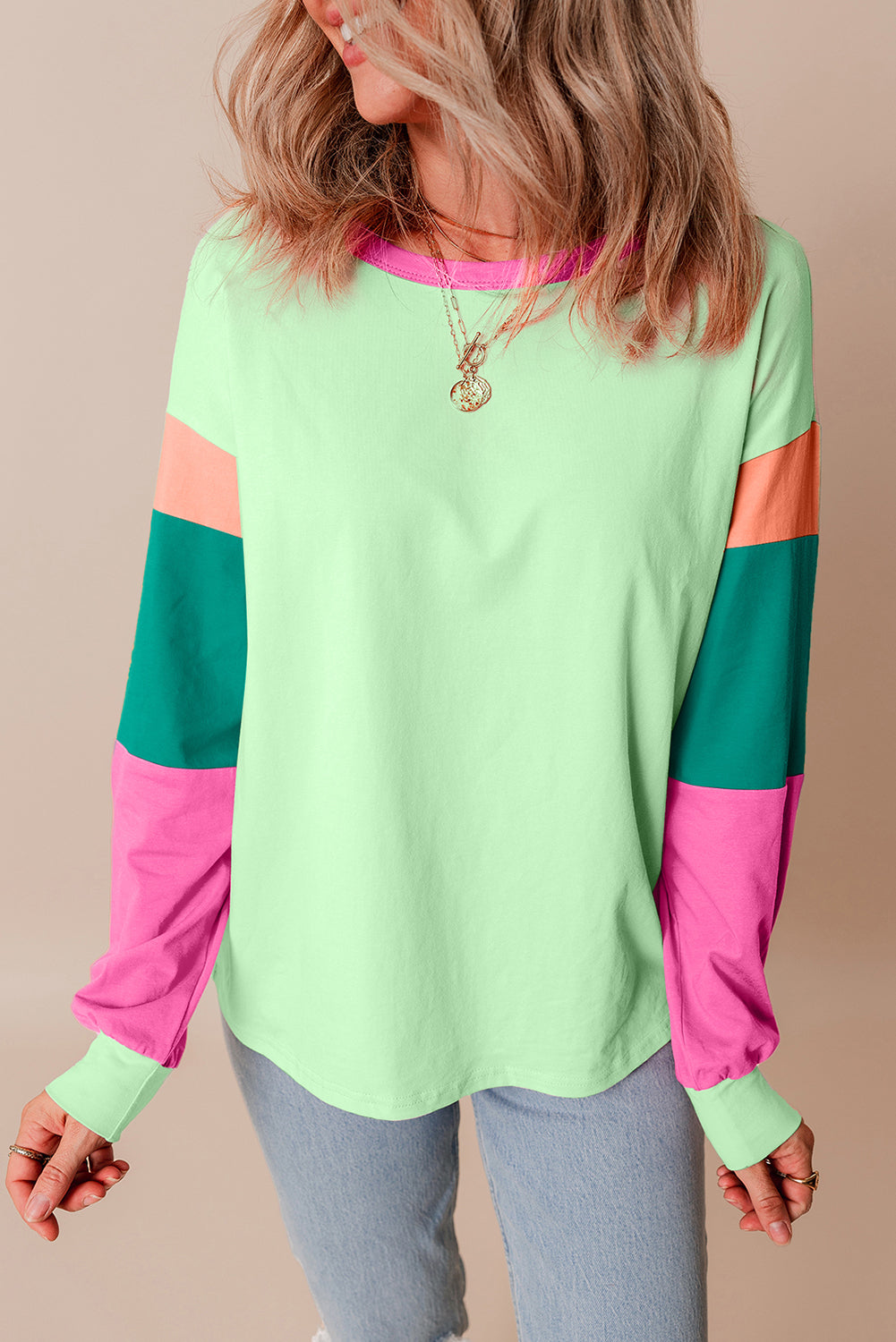 Oversized green colorblock top