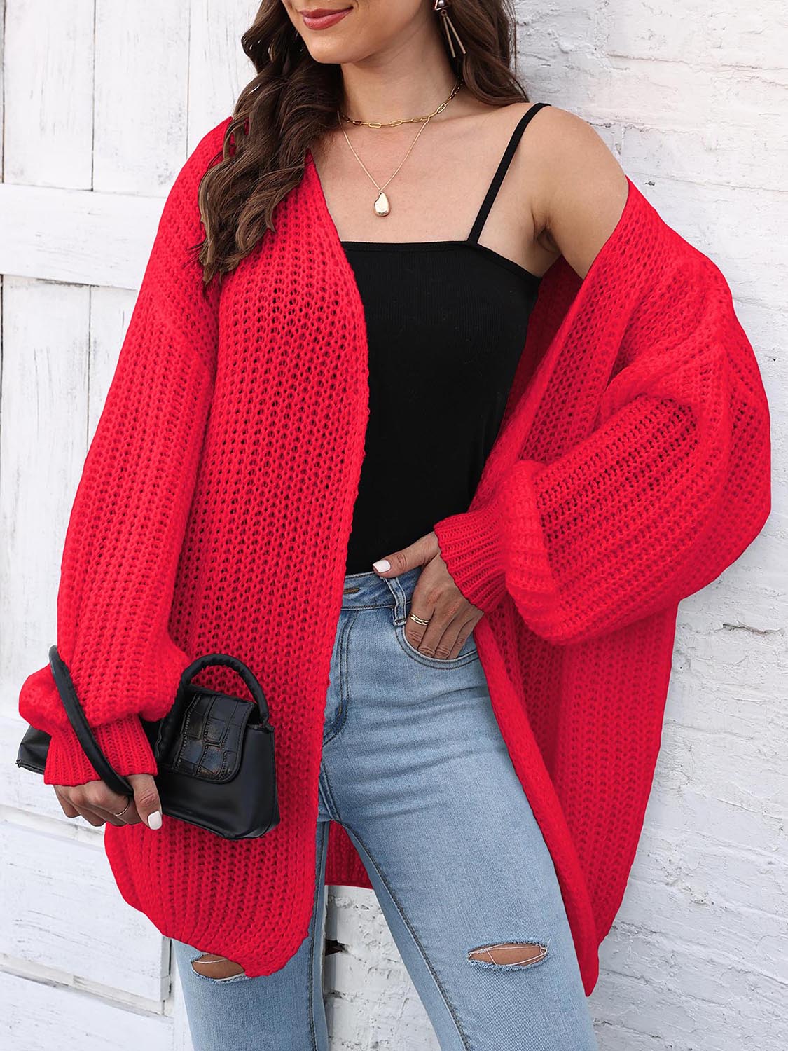 Open Front Dropped Shoulder Longline Cardigan.