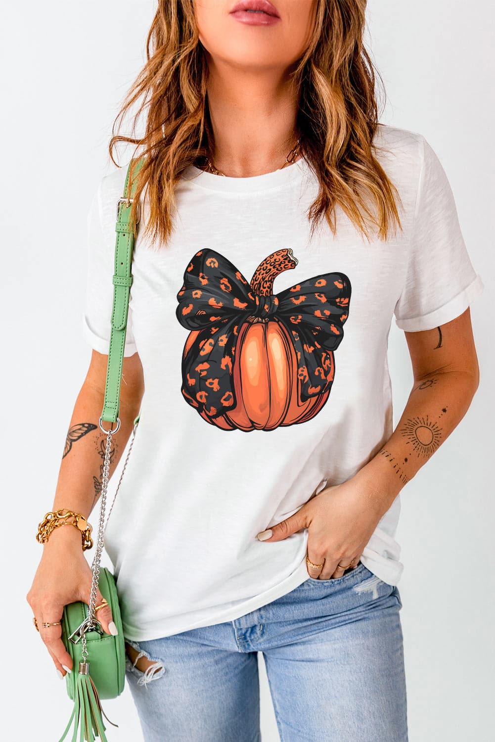 Pumpkin Round Neck Short Sleeve T-Shirt.