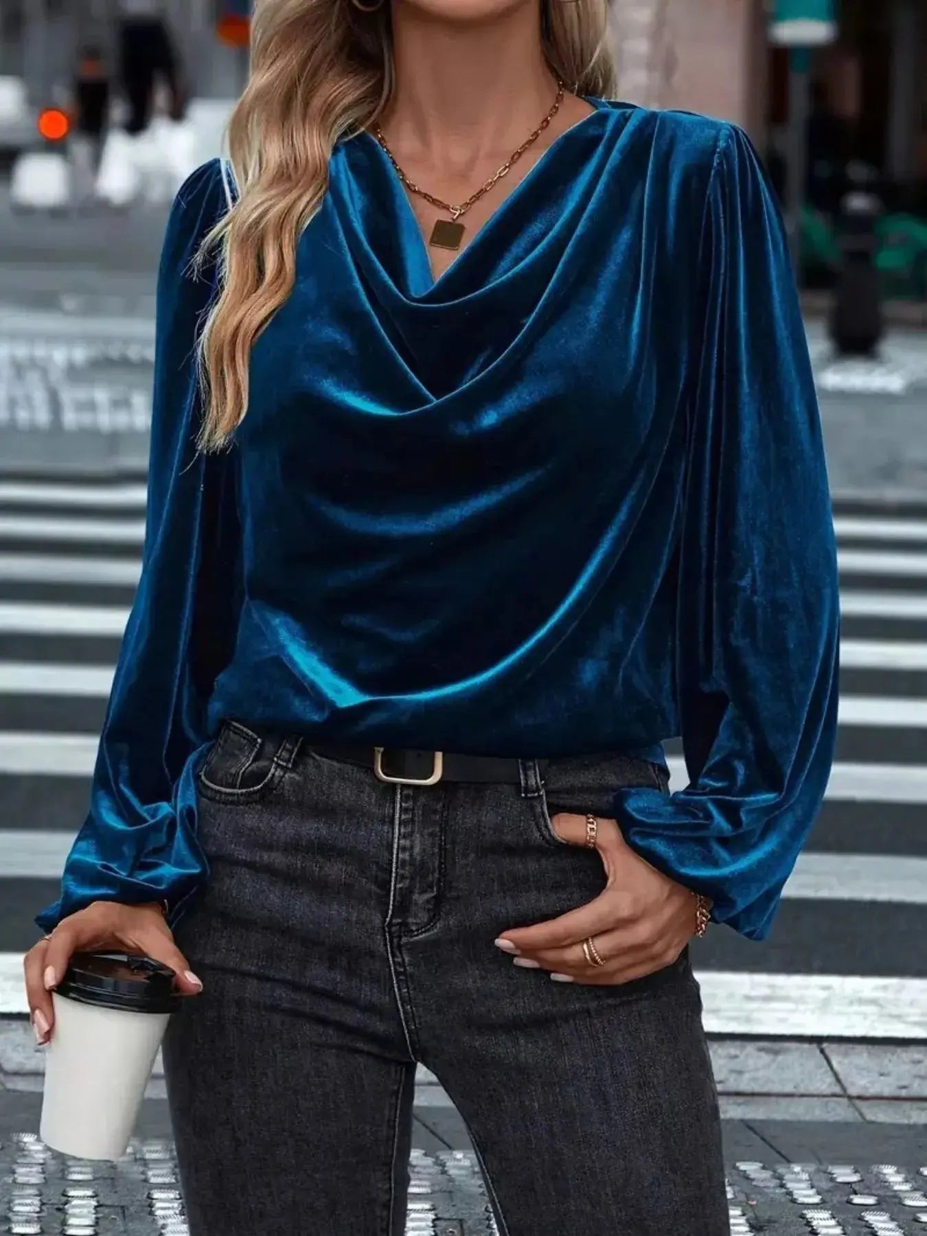 Full Size Velvet Cowl Neck Blouse Plus Size Simply Love