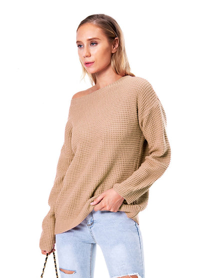 Boat Neck Drop Shoulder Long Sleeve Sweater.