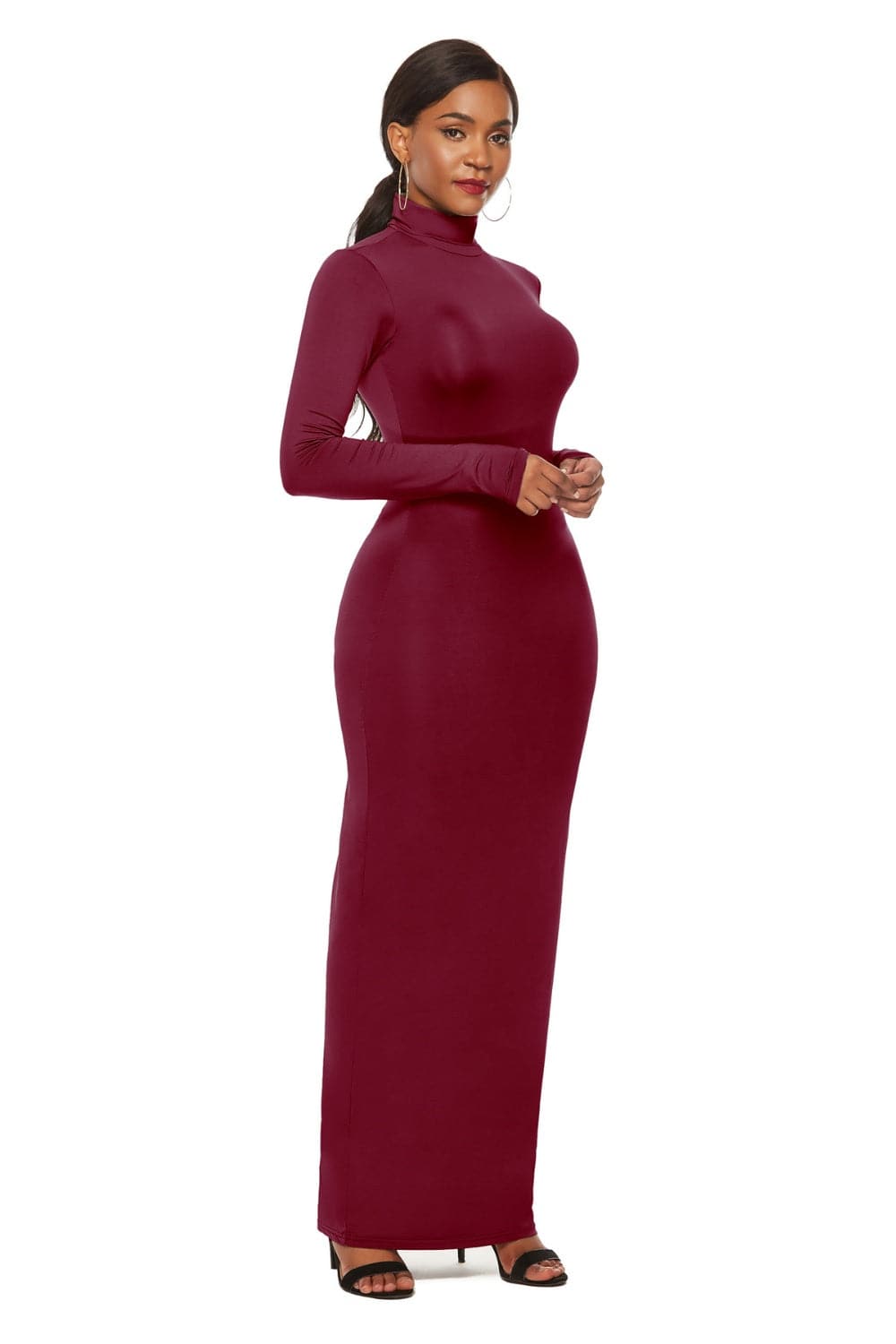 Mock Neck Long Sleeve Maxi Slim Dress.