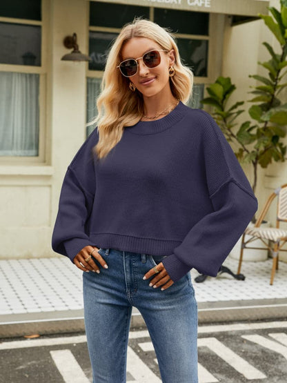 Round Neck Lantern Sleeve Sweater.