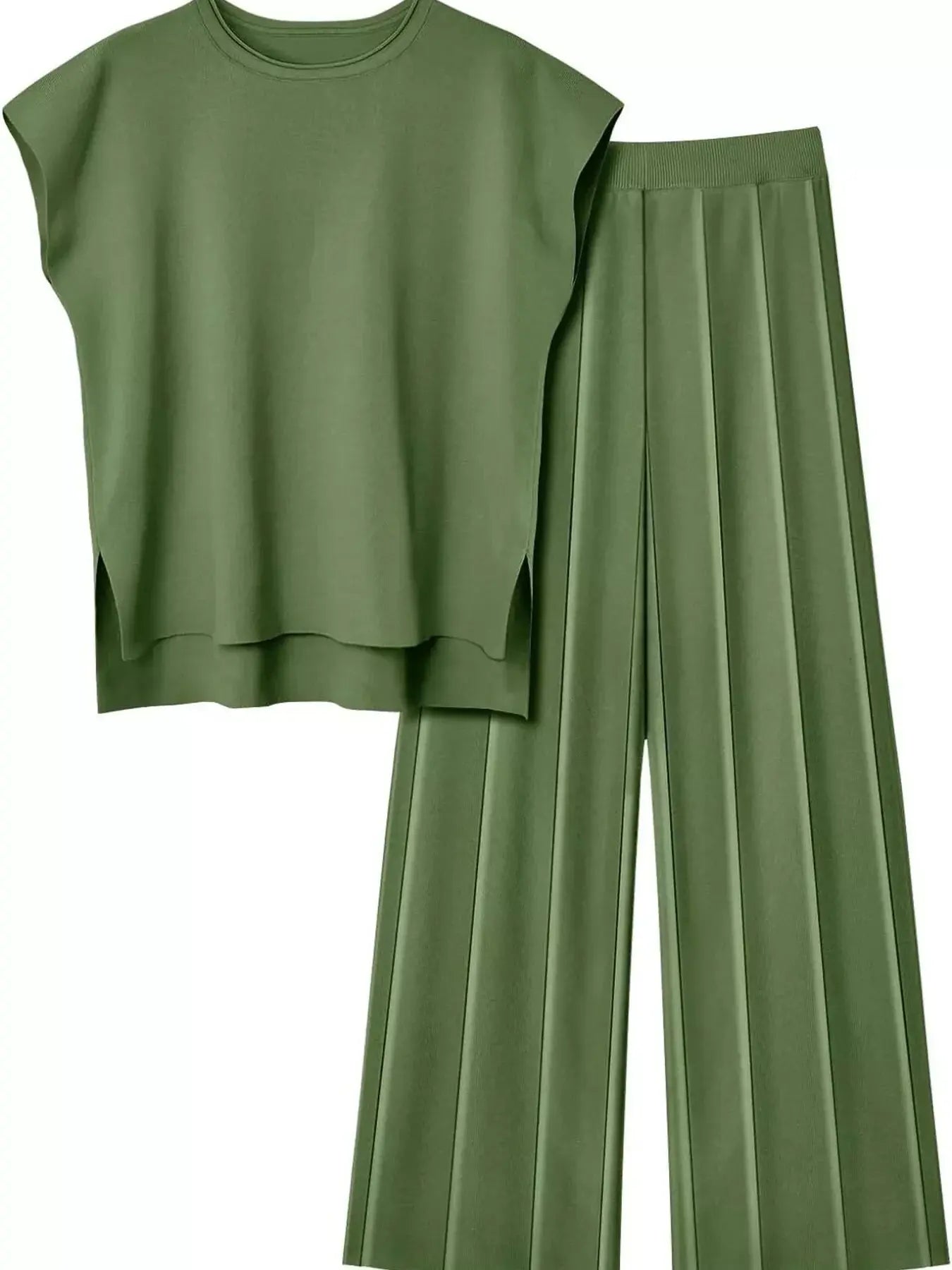 Casual Solid Color Cap Sleeve Top and Pants Knit Set Simply Love