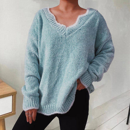 V-Neck Drop Shoulder Long Sleeve Sweater.