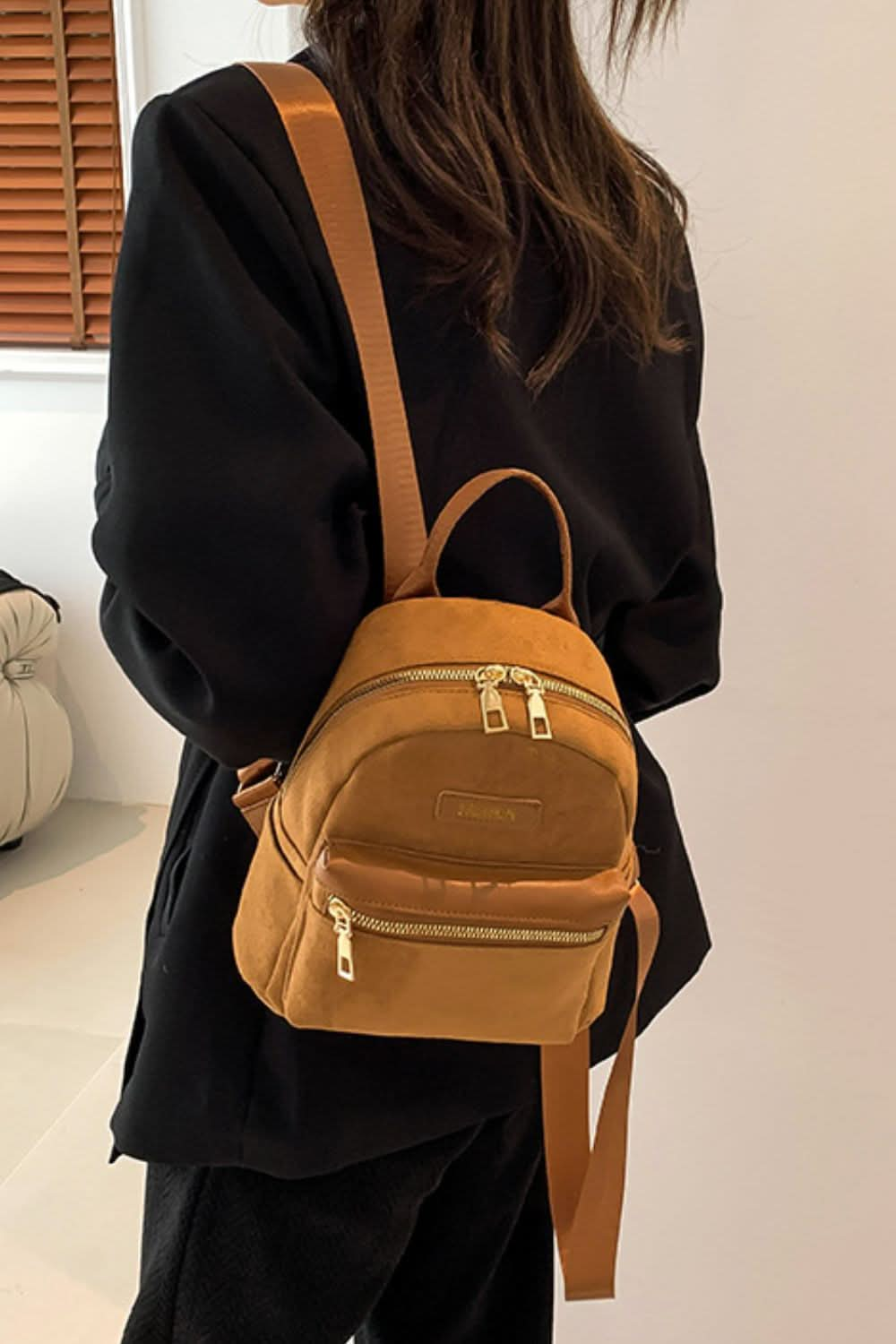 Chic suede mini backpack with adjustable straps