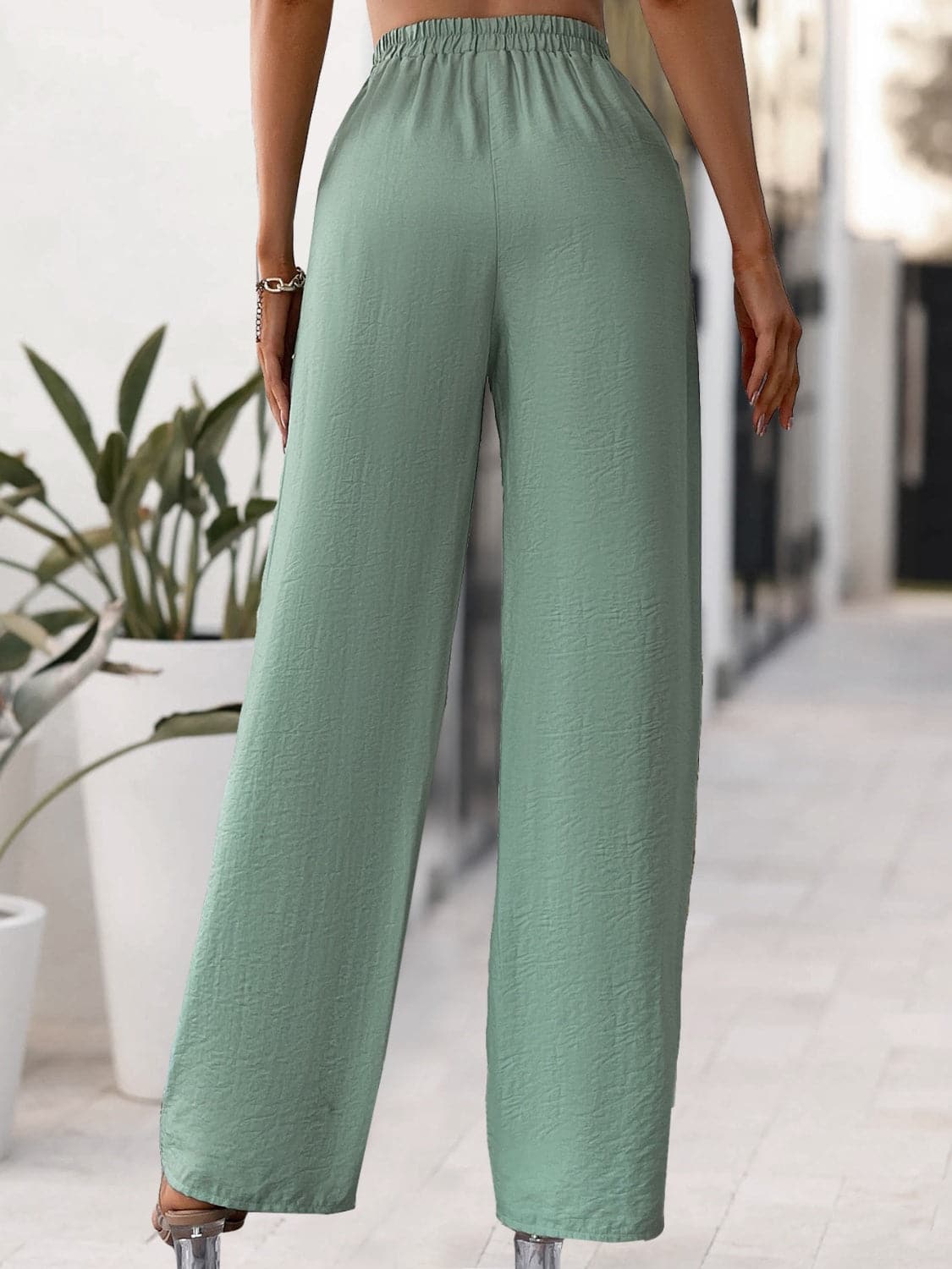 Tied High Waist Wide Leg Pants.