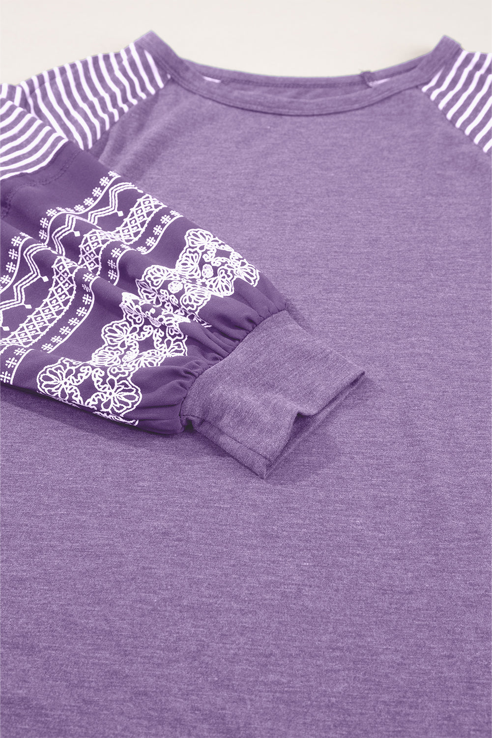 Tillandsia Purple Contrast Striped Raglan Long Sleeve Top