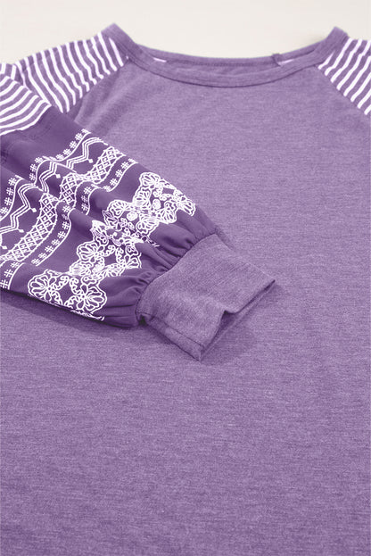 Tillandsia Purple Contrast Striped Raglan Long Sleeve Top