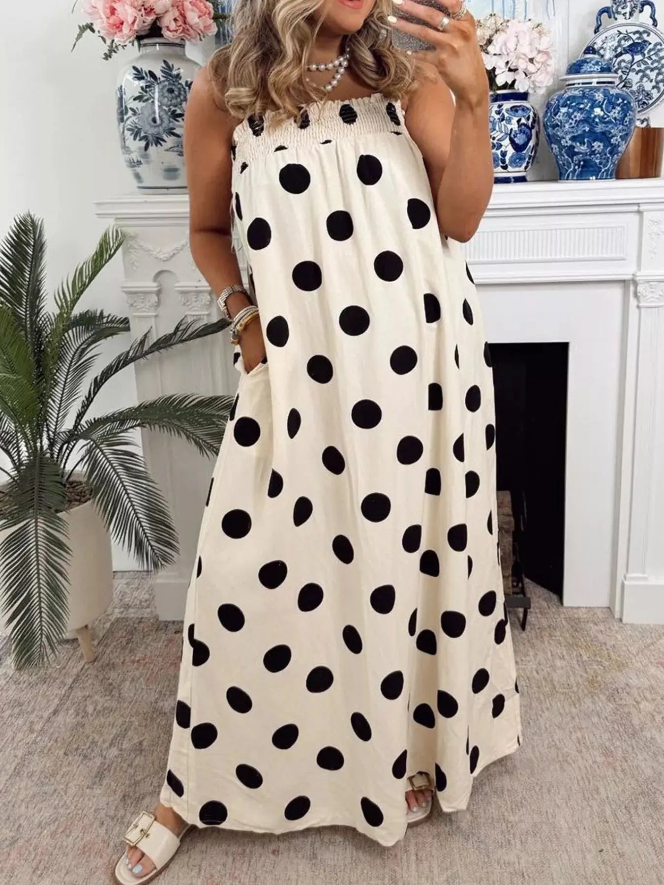 Polka Dot Spaghetti Strap Maxi Dress Simply Love
