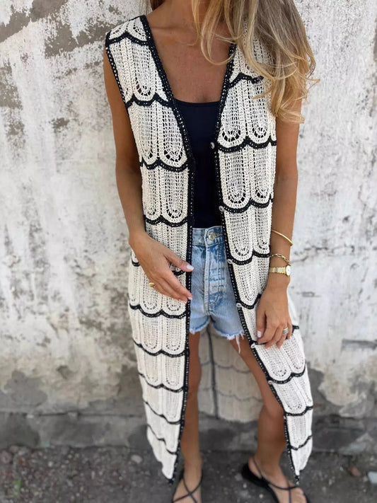 Sleeveless Crochet Longline Cardigan Simply Love