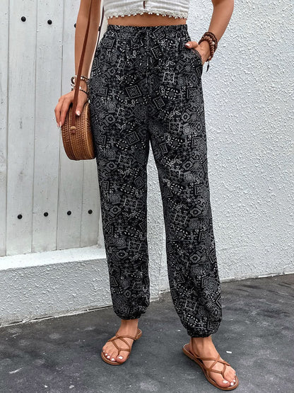 Chic Tied High Waist Printed Trousers