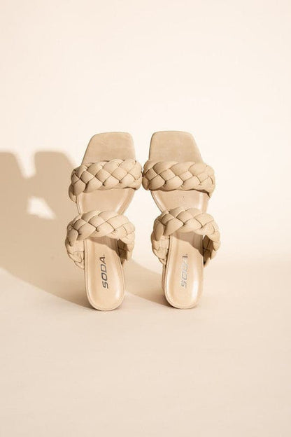 BUGGY-S Braided Stras Mule Heels.