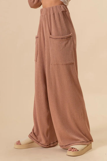 BiBi 2tone Cord Rib Waist Band Side Pocket Pants for Women - Love Salve 