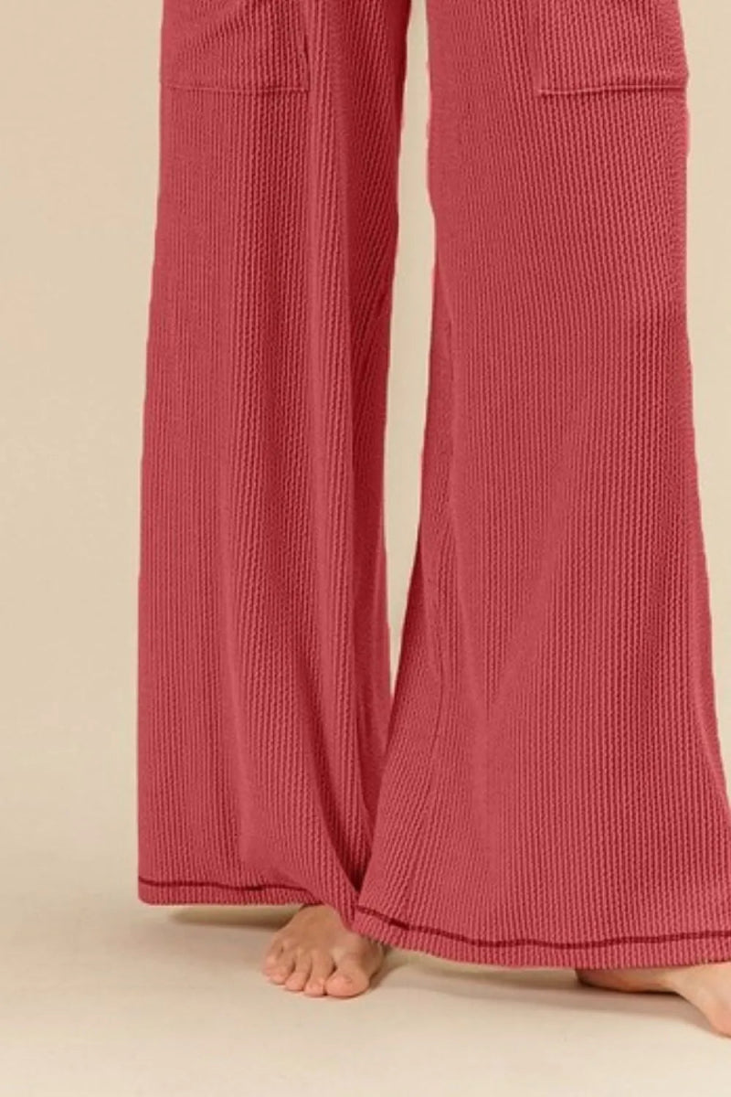 BiBi 2tone Cord Rib Waist Band Side Pocket Pants for Women - Love Salve 