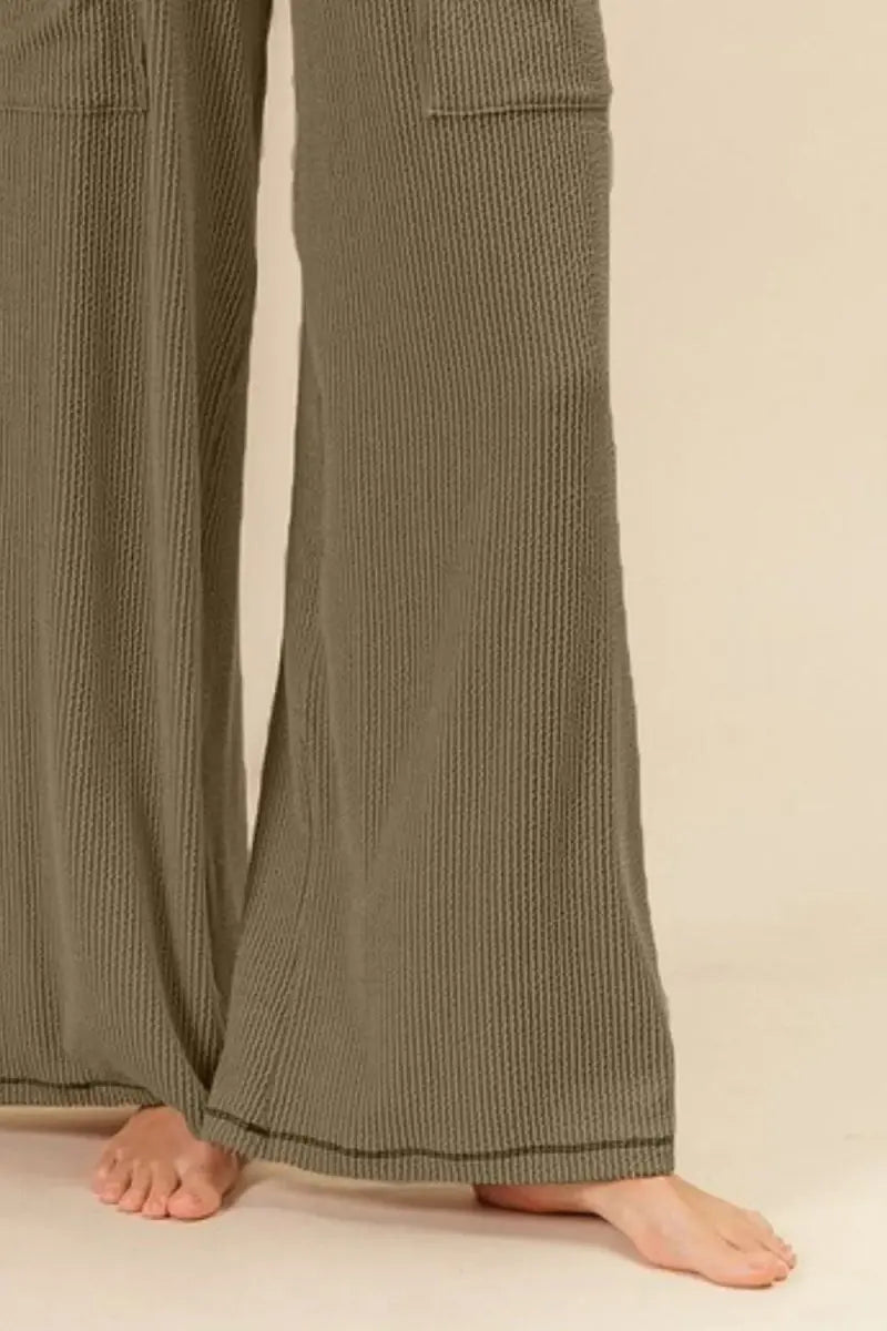 BiBi 2tone Cord Rib Waist Band Side Pocket Pants for Women - Love Salve 