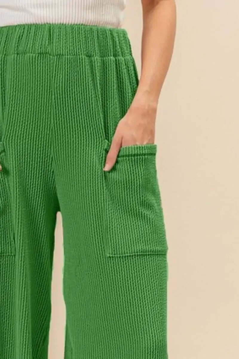 BiBi 2tone Cord Rib Waist Band Side Pocket Pants for Women - Love Salve 