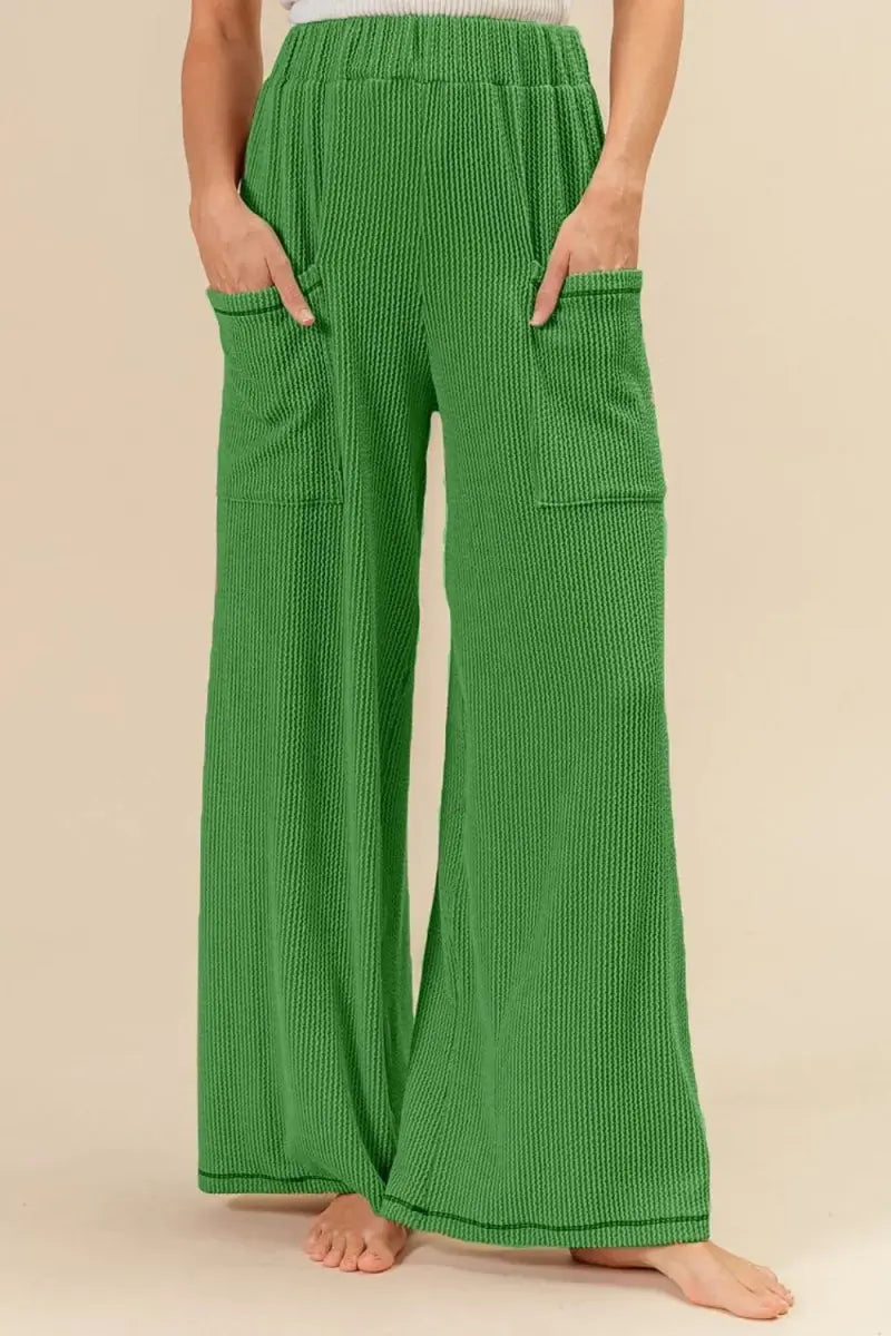 BiBi 2tone Cord Rib Waist Band Side Pocket Pants for Women - Love Salve 